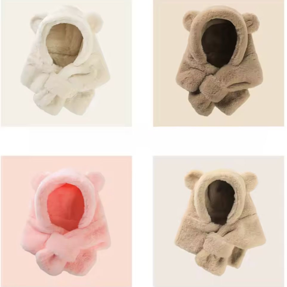 Winter Baby Hat Scarf One-Piece Soft Kids Cap for Girls Boys