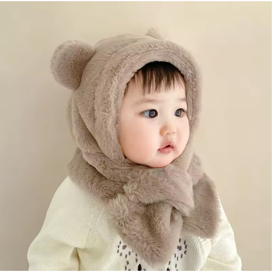 Winter Baby Hat Scarf One-Piece Soft Kids Cap for Girls Boys